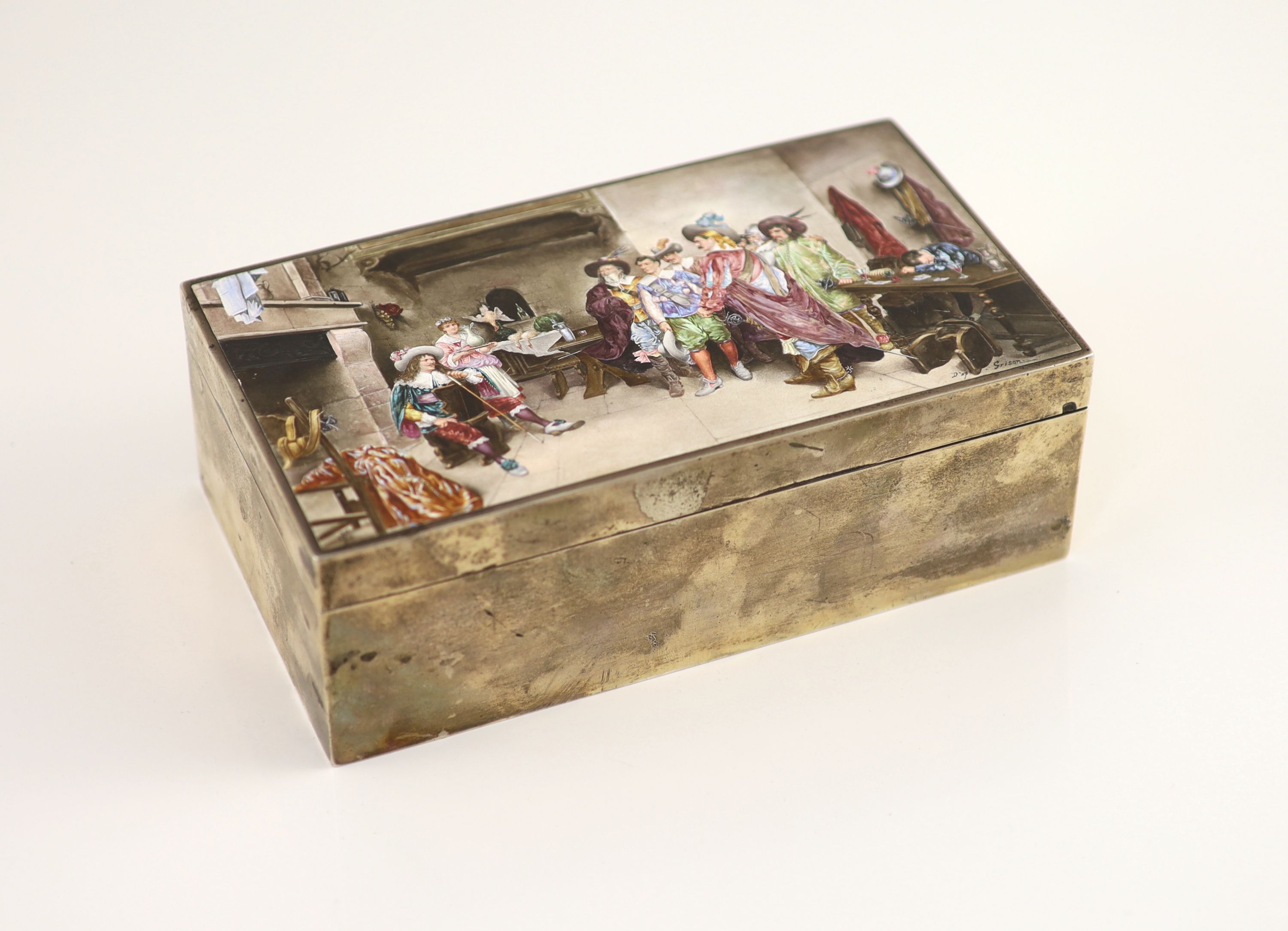 A late 19th/early 20th century French silver and enamel cigarette/cigar box by Paul Guillon, Paris